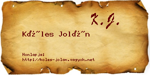 Köles Jolán névjegykártya